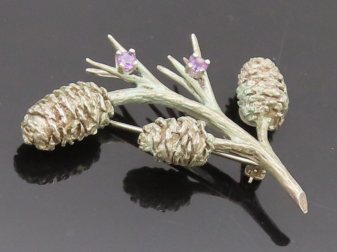 NYBG 925 Sterling Silver Vintage Purple Topaz Pine Cone Brooch Pin  BP10465