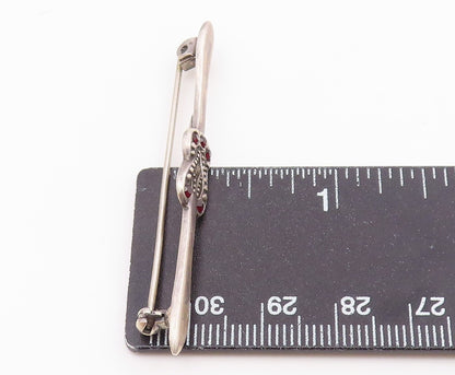 925 Sterling Silver  Vintage Petite Flat Cut Garnet Brooch Pin  BP9225