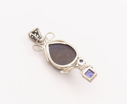 925 Sterling Silver Vintage Pendant Drop Goldstone Swirl Carved Amethyst PT22856