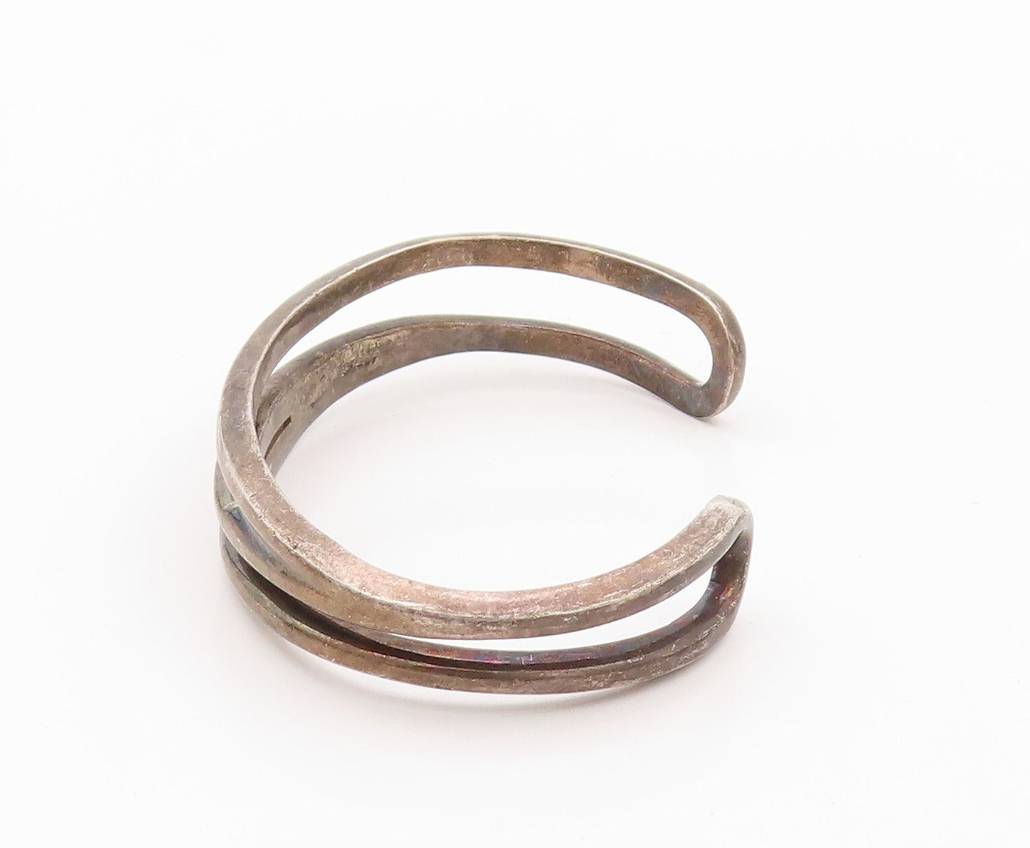 925 Sterling Silver Vintage Bracelet Brutalist  Split Solid Cuff  BT10785