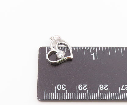 925 Sterling Silver  Vintage Single Cubic Zirconia Love Heart Pendant  PT21555