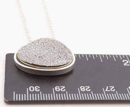 925 Sterling Silver  Druzy Stone Shiny Polished Thin Chain Necklace  NE2040