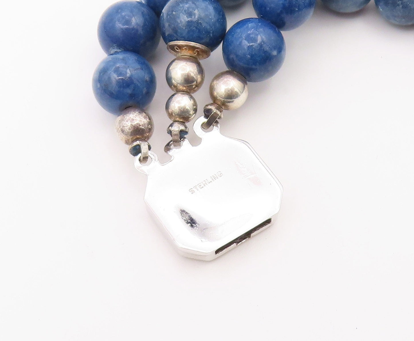 925 Sterling Silver Vintage Gemstone Beads Fluted Abstract Necklace  NE3971