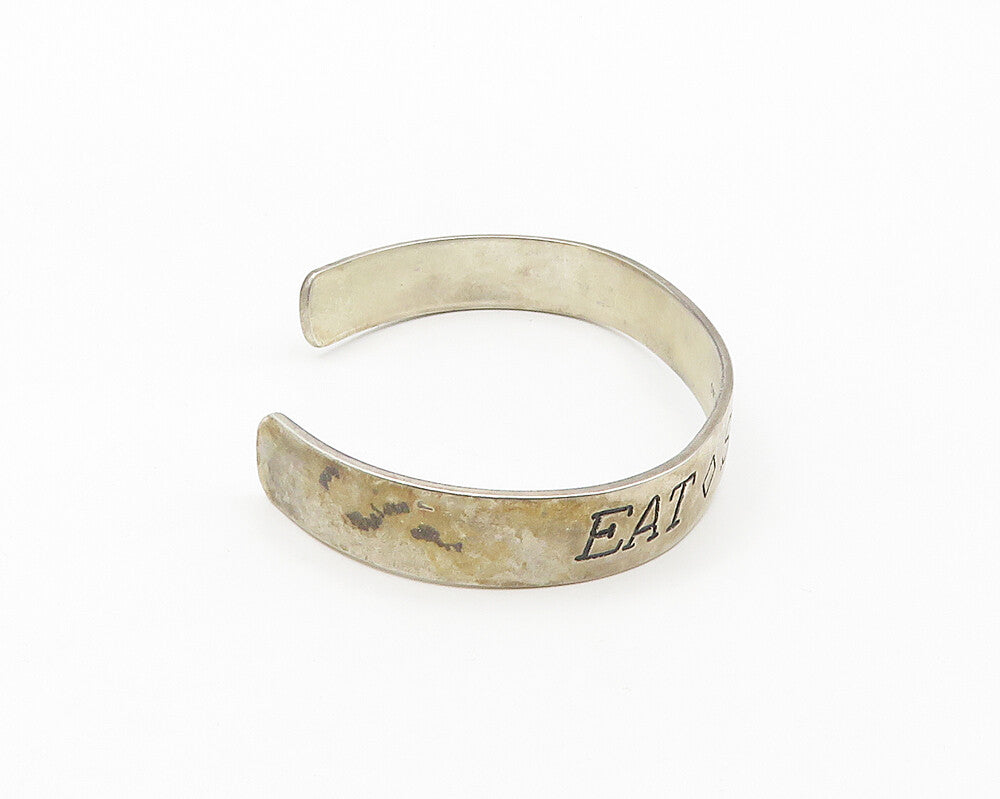 HAND & HAMMER 925 Silver  Vintage Eat Sleep Knit Shiny Cuff Bracelet  BT7211