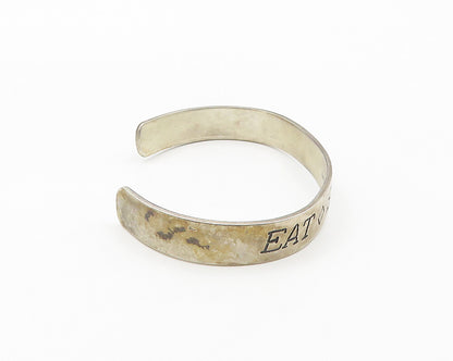 HAND & HAMMER 925 Silver  Vintage Eat Sleep Knit Shiny Cuff Bracelet  BT7211