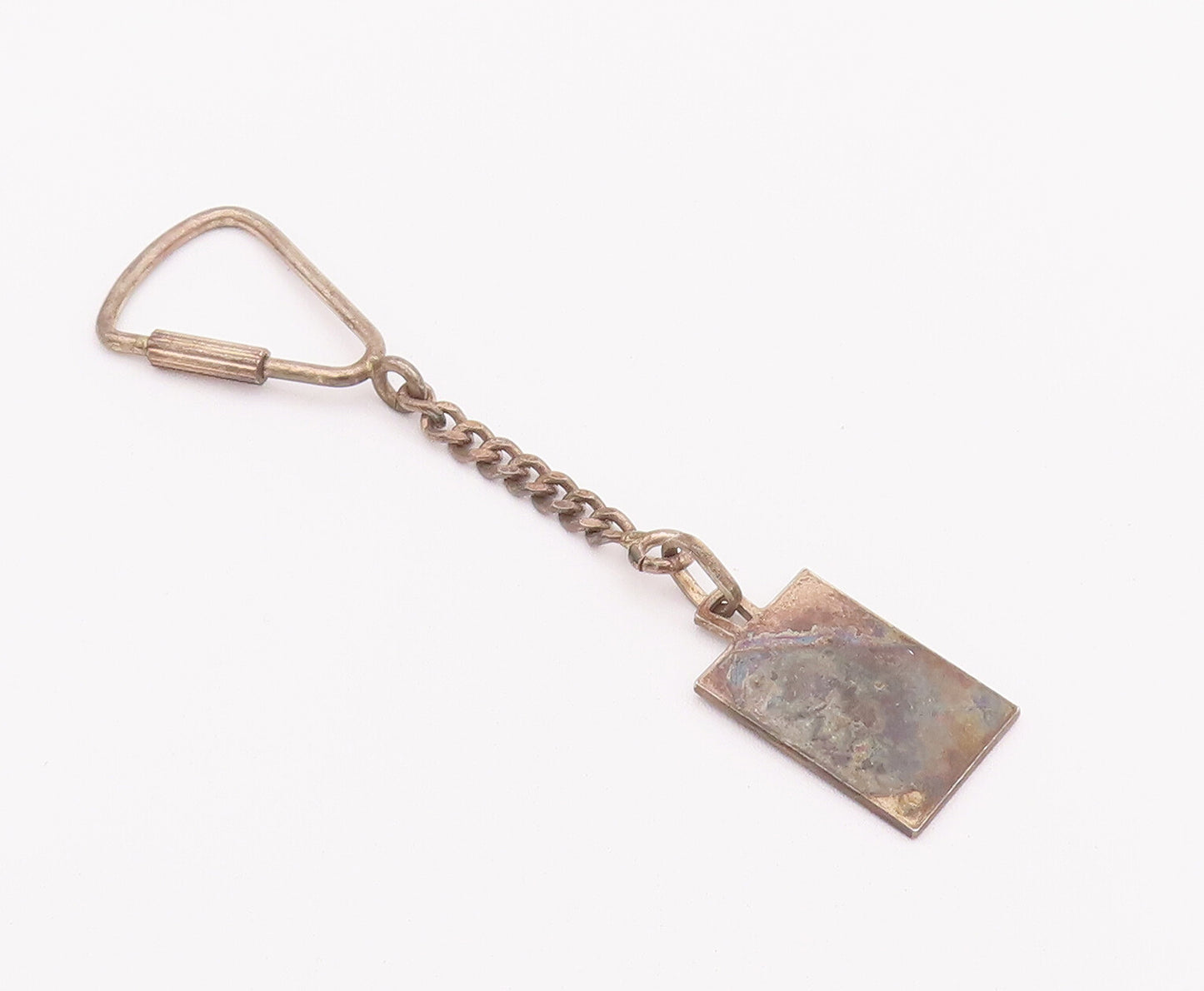925 Sterling Silver Vintage Key Chain Blue & Red Enameled Carved 'RH'  TR3717