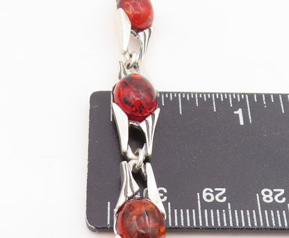 925 Sterling Silver Vintage Bracelet Cabochon Honey Amber Link Chain  BT11536