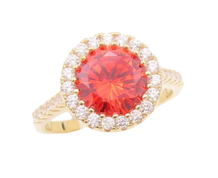 925 Sterling Silver Vintage Ring Gold Plated Red Halo White CZ  Sz 6  RG30388