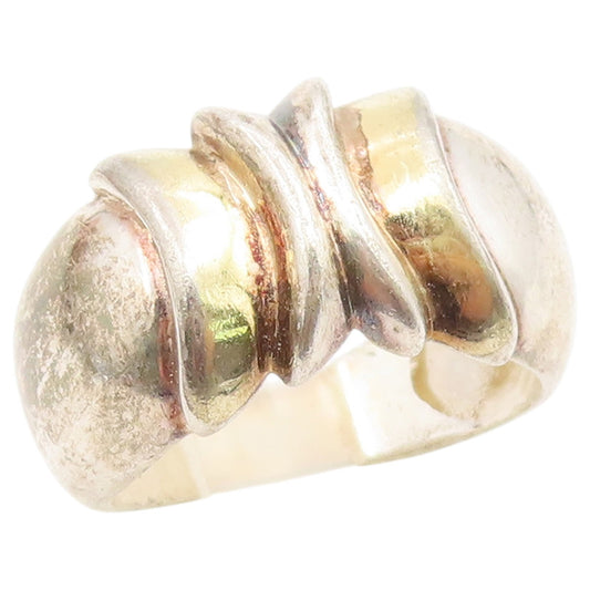 925 Sterling Silver Vintage Ring Two Tone Fluted Dome Band  Sz 6.5  RG36949