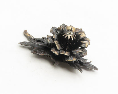 925 Sterling Silver  Vintage Antique Oxidized Flower Motif Brooch Pin  BP3942
