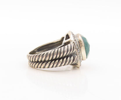 925 Sterling Silver Vintage Ring Twisted Rope Carved Gemstone & CZ Sz 8  RG30674