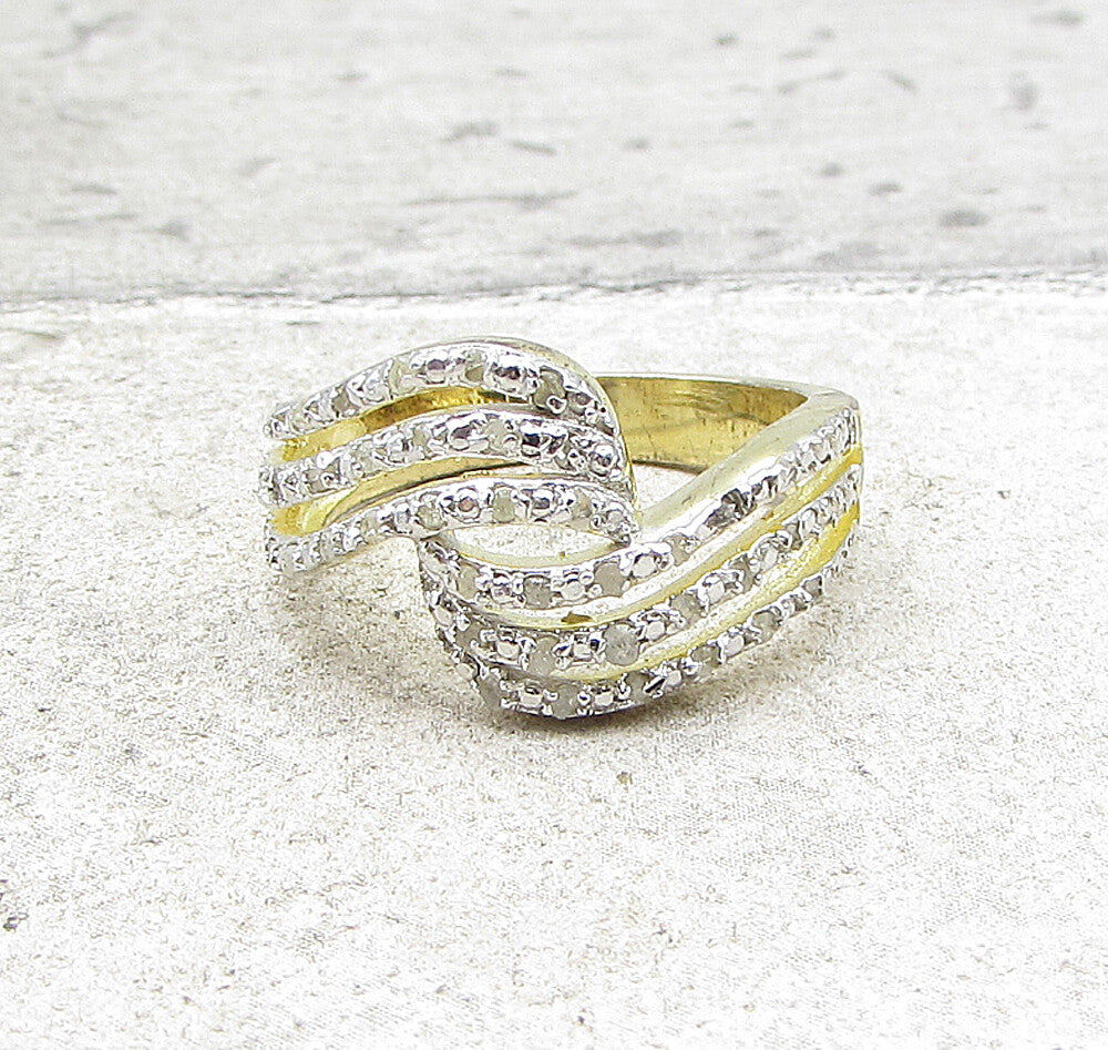 Gold Over 925 Silver  .35ctw Genuine Diamonds Bypass Band Ring Sz 6  RG1391