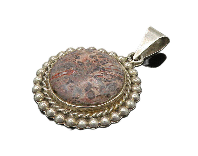 MEXICO 925 Sterling Silver  Vintage Heavy Leopard Jasper Pendant  PT17273