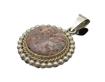 MEXICO 925 Sterling Silver  Vintage Heavy Leopard Jasper Pendant  PT17273