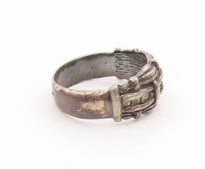 925 Sterling Silver Vintage Ring POLAND Topaz Etched Tree Bark Band Sz 9 RG35781