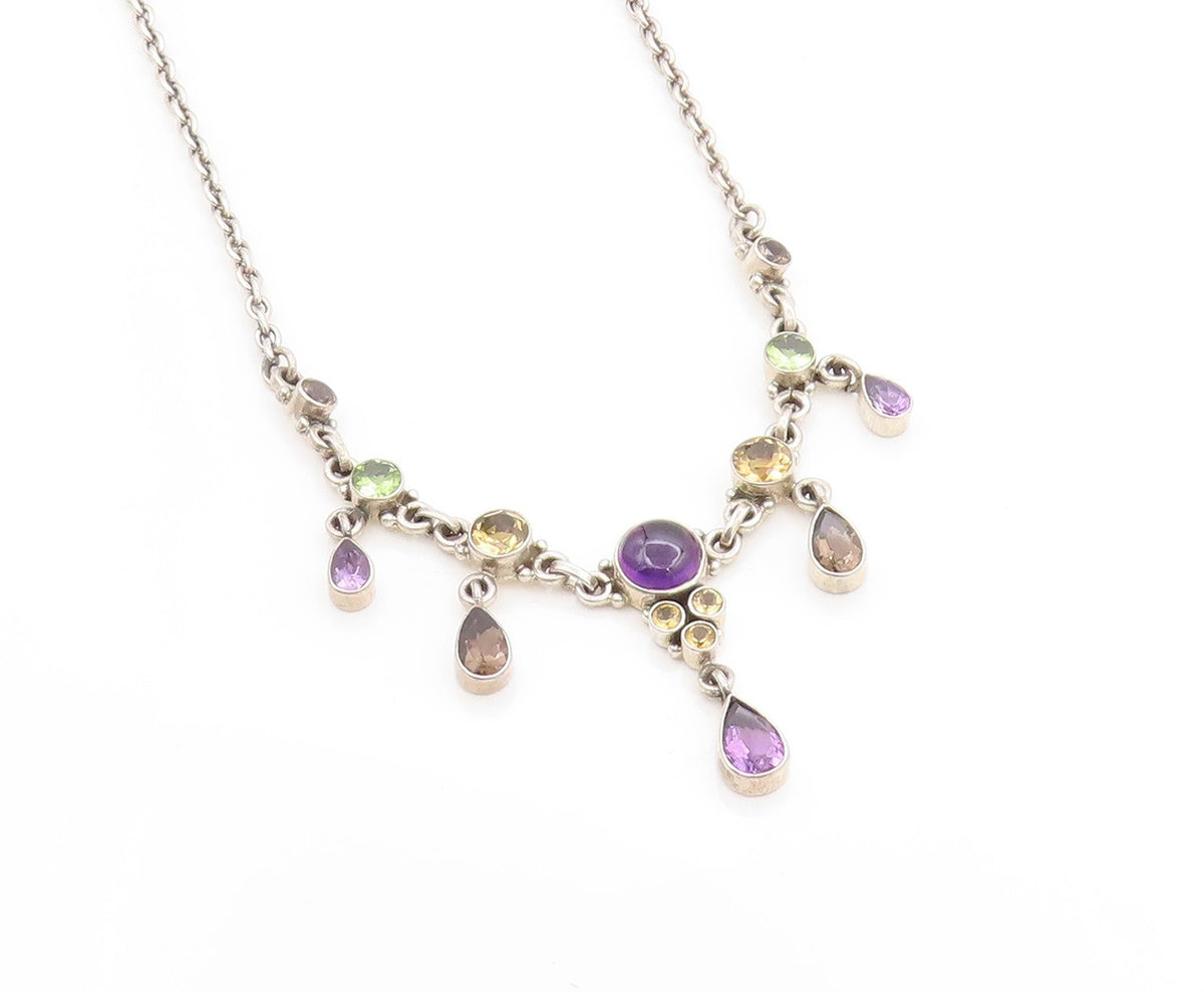 925 Sterling Silver Vintage Necklace NICKY BUTLER Multi Gemstone Chain  NE4639