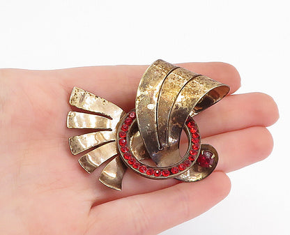 925 Sterling Silver  Vintage Red Topaz Dark Tone Swirl Brooch Pin  BP1139
