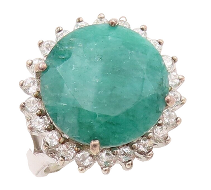 925 Sterling Silver Vintage Ring Round Green Gemstone Halo Topaz  Sz 7  RG29272