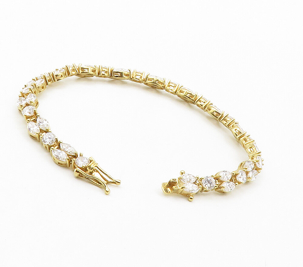 925 Sterling Silver  Shiny Cubic Zirconia Gold Plated Chain Bracelet  BT5946