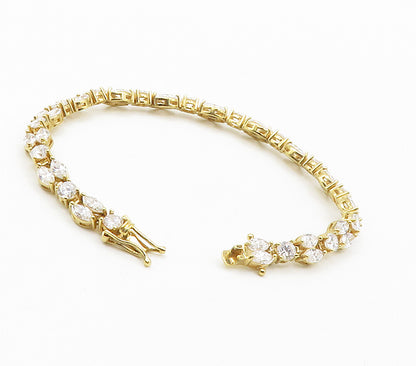 925 Sterling Silver  Shiny Cubic Zirconia Gold Plated Chain Bracelet  BT5946