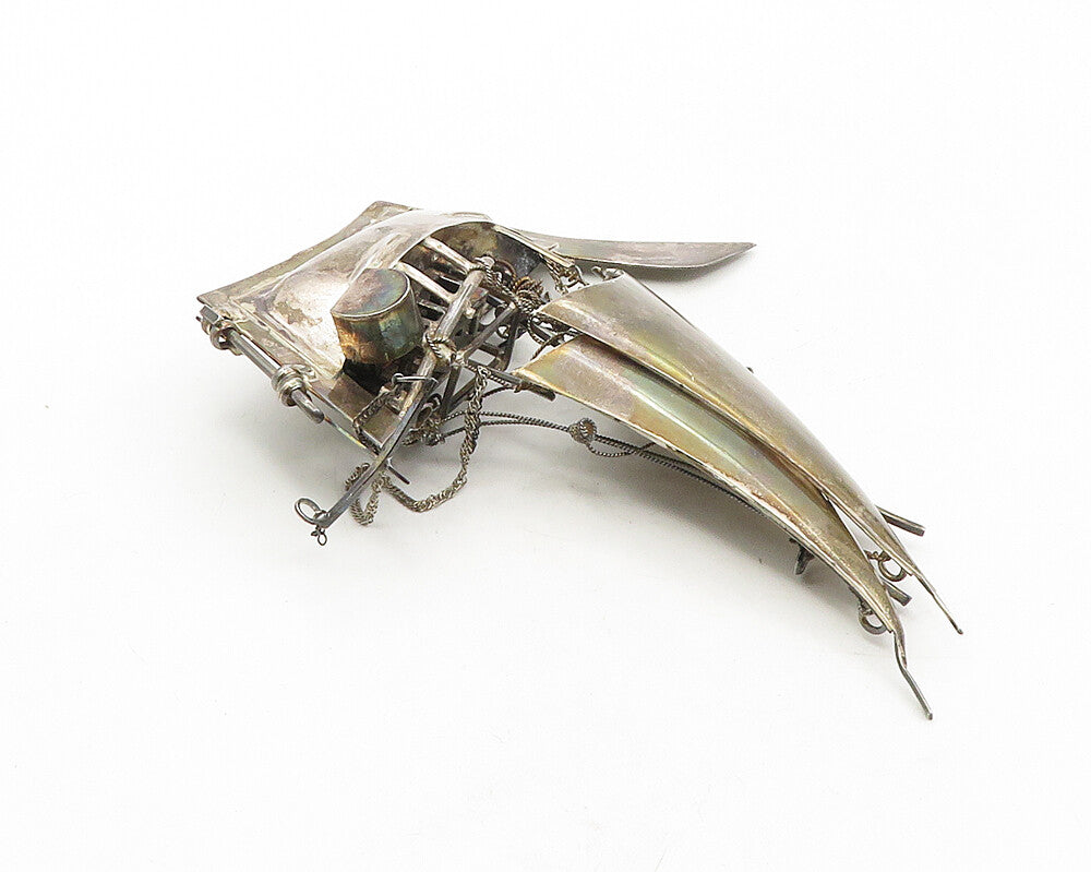 925 Sterling Silver  Vintage Dark Tone Sail Boat Sculpture Trinket  TR1774