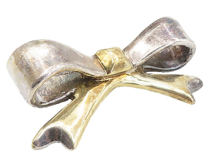 925 Sterling Silver  Vintage Two Tone Bow Tied Ribbon Brooch Pin  BP3217