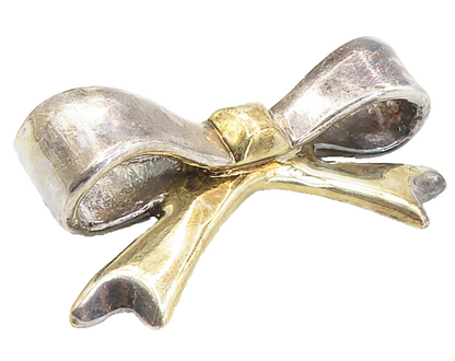 925 Sterling Silver  Vintage Two Tone Bow Tied Ribbon Brooch Pin  BP3217