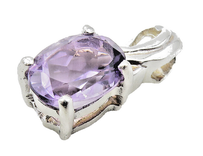 925 Sterling Silver  Prong Set Amethyst Petite Oval Shiny Pendant  PT9307