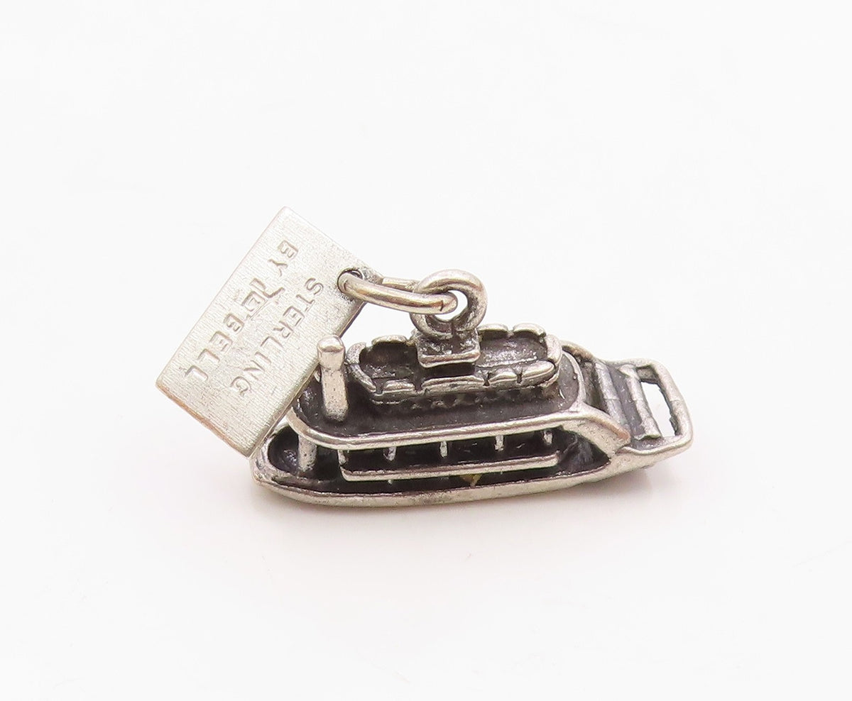 925 Sterling Silver  Vintage Sculpted Steamboat Charm Pendant  PT20413