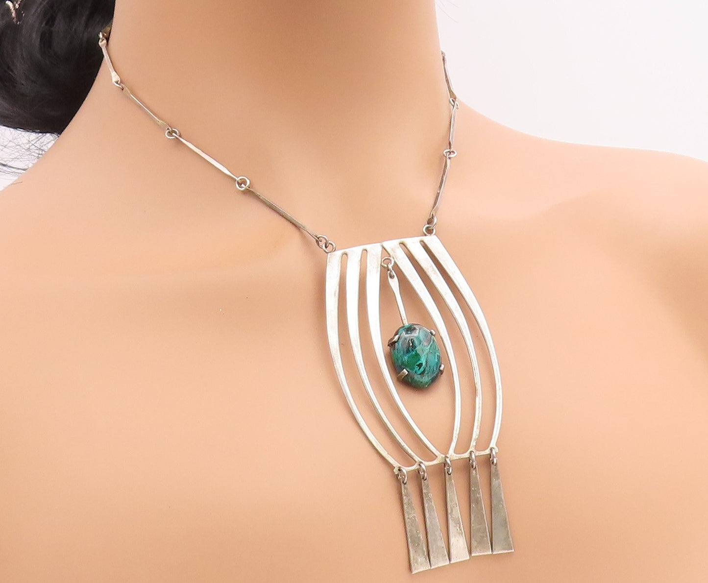 925 Sterling Silver Vintage Necklace ISRAEL Eilat Stone Chandelier Chain  NE4814