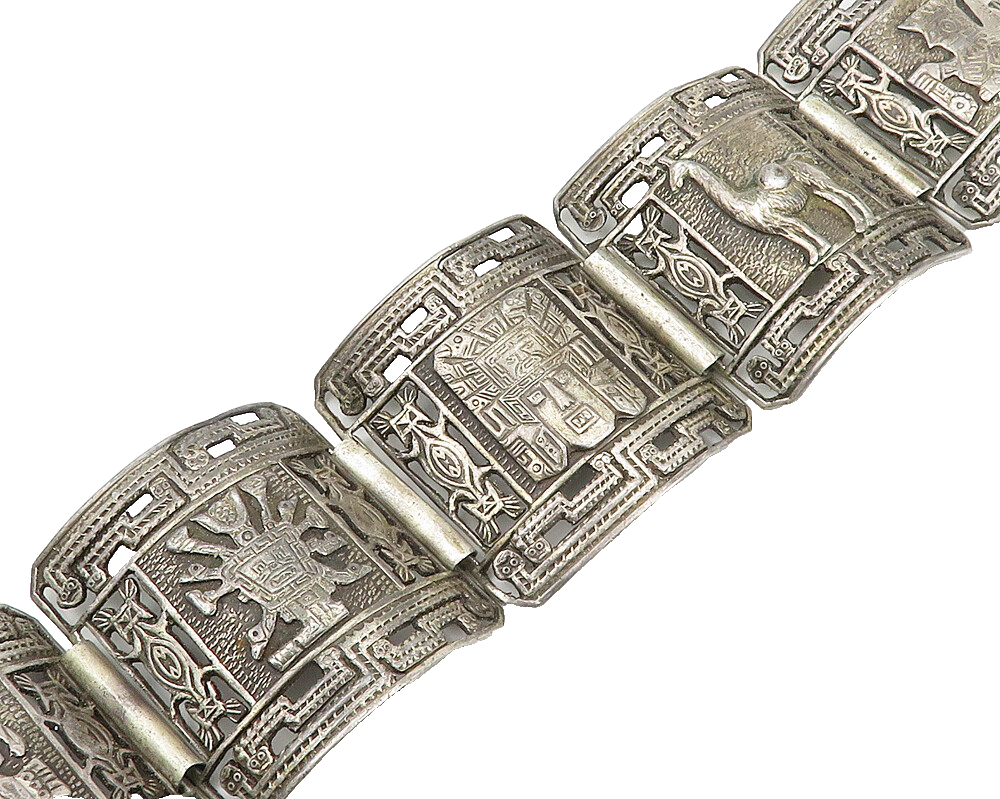 FS MEXICO 925 Sterling Silver  Vintage Warrior Panel Chain Bracelet  BT7737