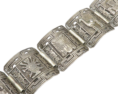 FS MEXICO 925 Sterling Silver  Vintage Warrior Panel Chain Bracelet  BT7737