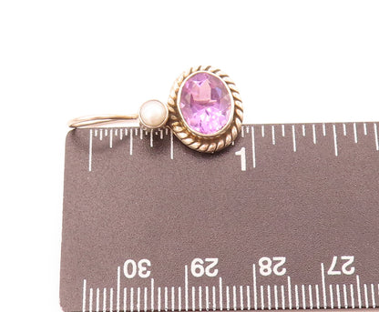 925 Sterling Silver  Vintage Amethyst Halo Roped Pearl Drop Earrings  EG12488