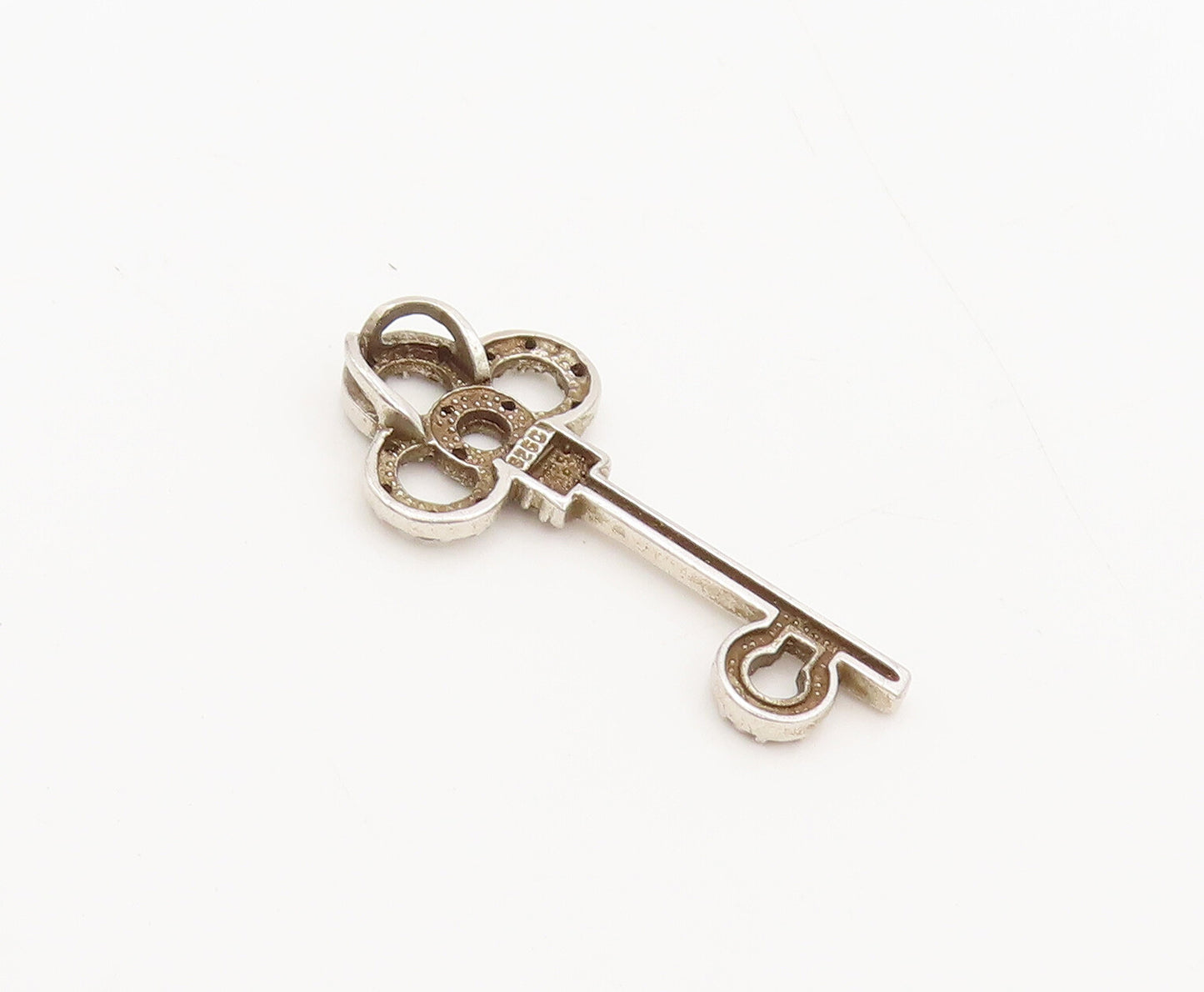 925 Sterling Silver  Vintage Designer Carved Diamond Band Key Pendant  PT22262