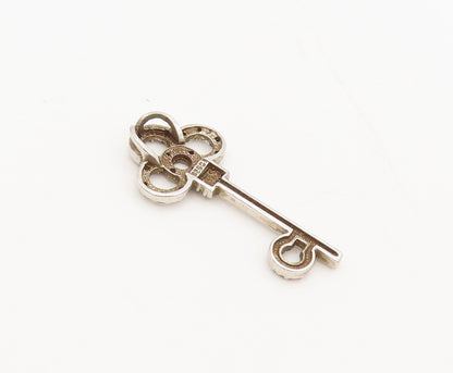 925 Sterling Silver  Vintage Designer Carved Diamond Band Key Pendant  PT22262
