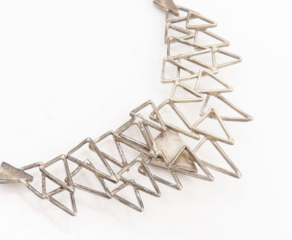 MEXICO 925 Sterling Silver  Vintage Brutalist Triangular Onyx Necklace  NE4196