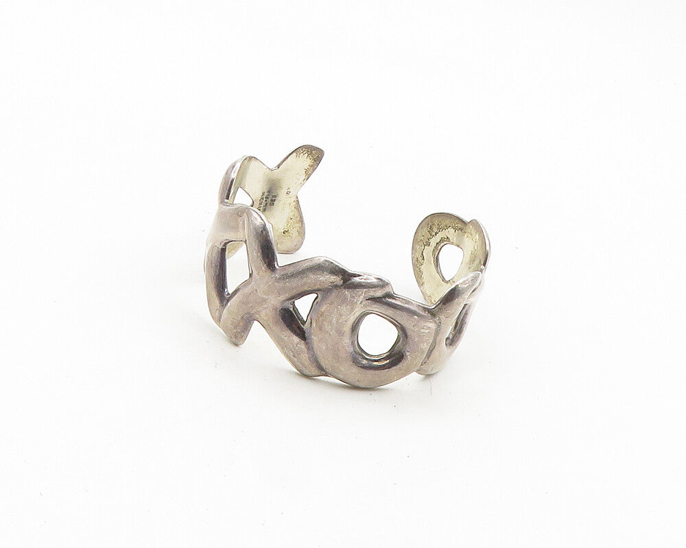 MEXICO 925 Sterling Silver  Vintage XO Hugs & Kisses Cuff Bracelet  BT7526