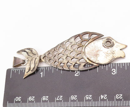 925 Sterling Silver Vintage Pendant Cutout Fish With Movable Tail  PT22937