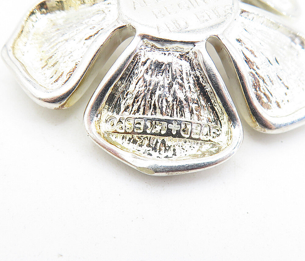 ESPO 925 Silver & 14K GOLD  Vintage Shiny Two Tone Flower Pendant  PT4483