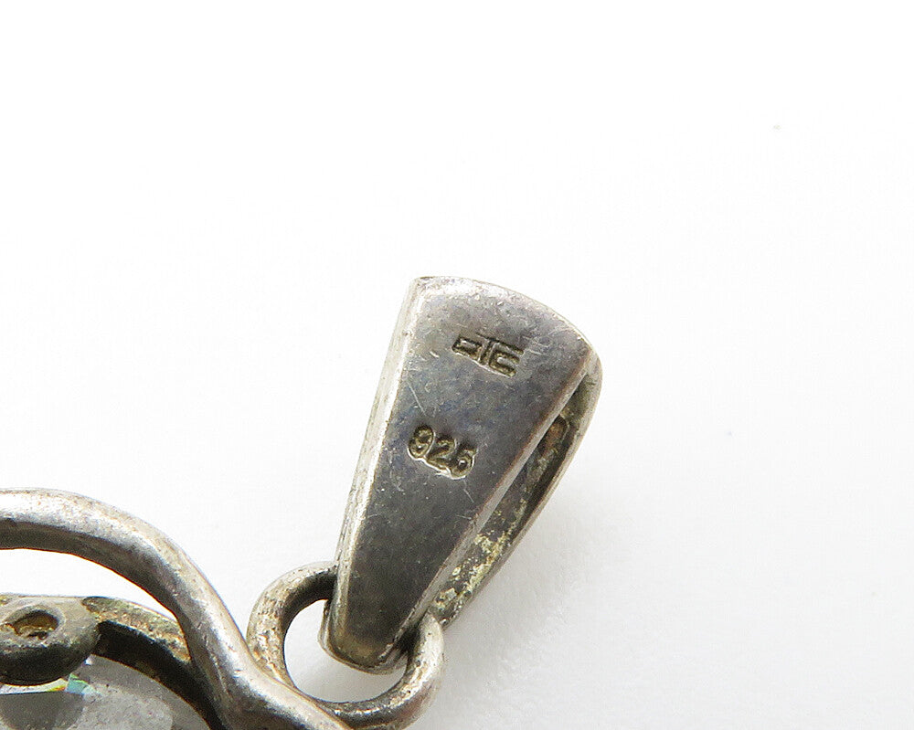 925 Sterling Silver  Vintage Cubic Zirconia Love Heart Drop Pendant  PT11321