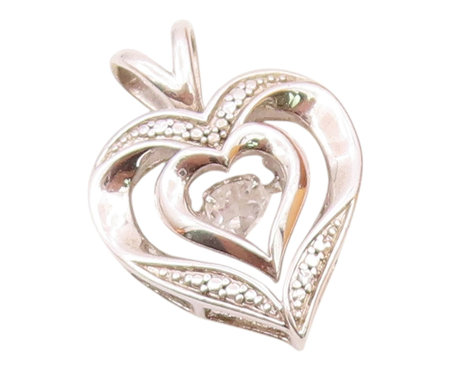925 Sterling Silver  Vintage Shiny Topaz Open Love Heart Pendant  PT18128