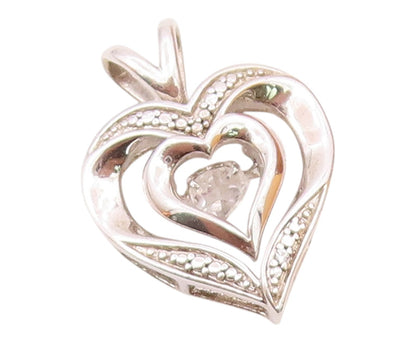 925 Sterling Silver  Vintage Shiny Topaz Open Love Heart Pendant  PT18128
