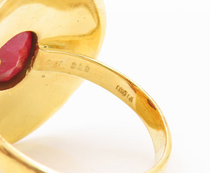 925 Sterling Silver Vintage Ring Gold Plated Spiral Carved Red Gem Sz 10 RG29202
