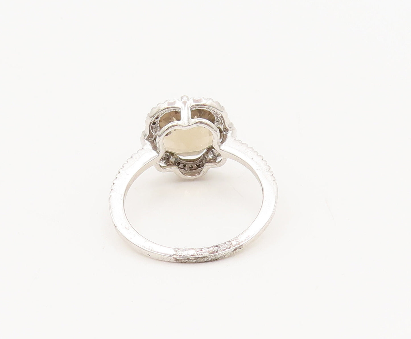 925 Silver  Vintage Flower Cut Smokey Quarts Halo CZ Band Ring Sz 7  RG26815