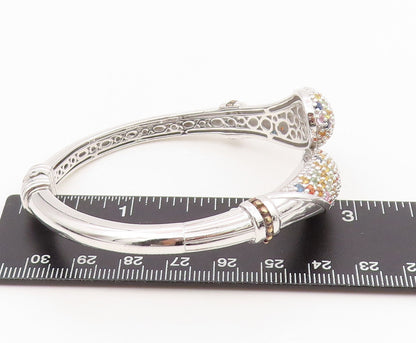 925 Sterling Silver Vintage Bracelet Multi Gemstone Solid Bypass Bangle  BT11607