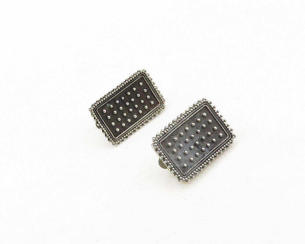 WOODS 925 Silver  Vintage Spiked Detail Square Non Pierce Earrings  EG9759