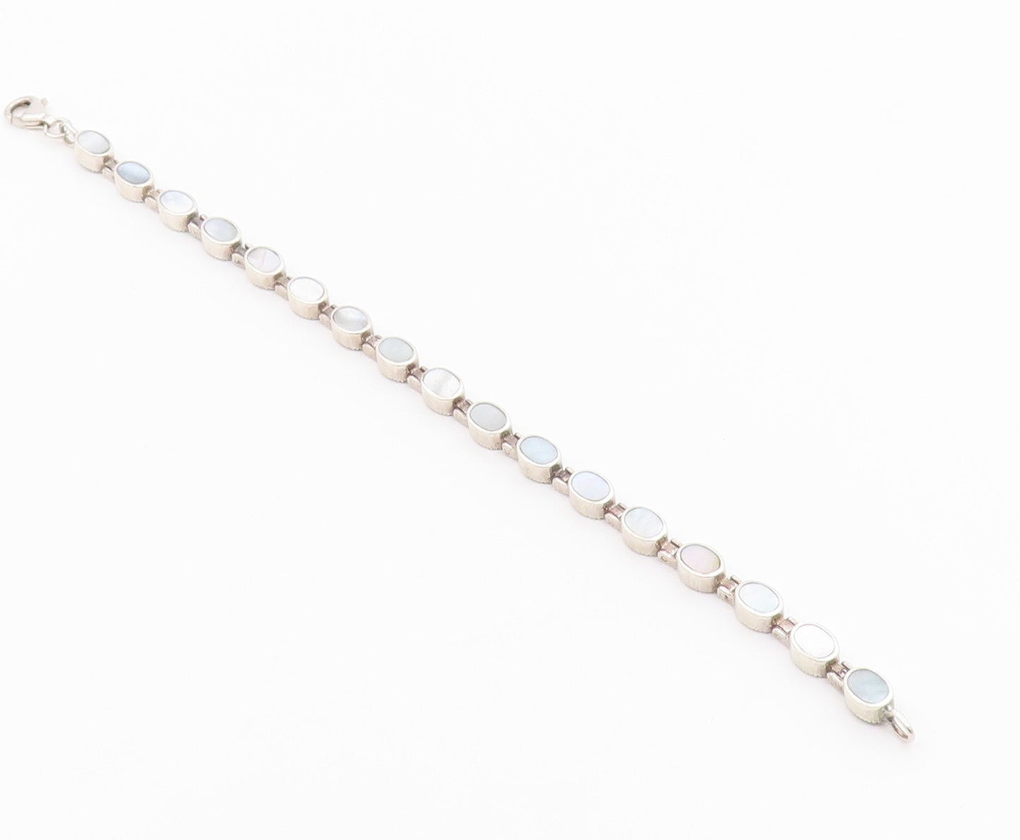 925 Sterling Silver  Mother Of Pearl & Marcasite Double Sided Bracelet  BT5099