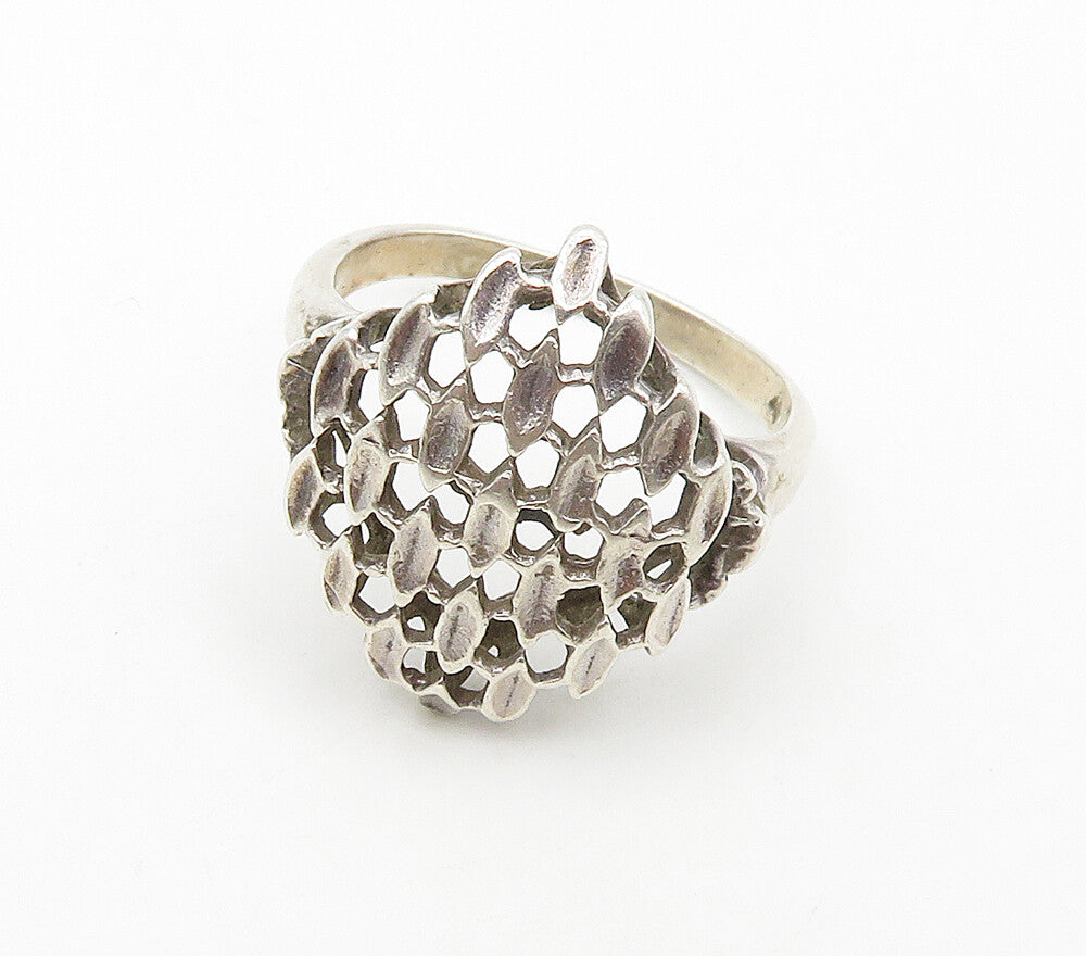 925 Sterling Silver  Vintage Shiny Diamond Shaped Band Ring Sz 5.5  RG16919