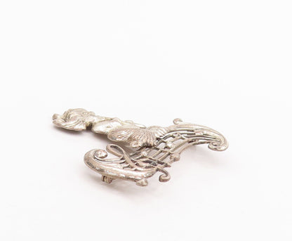 925 Sterling Silver Vintage Brooch Pin LANG Child Playing Musical Notes  BP10848