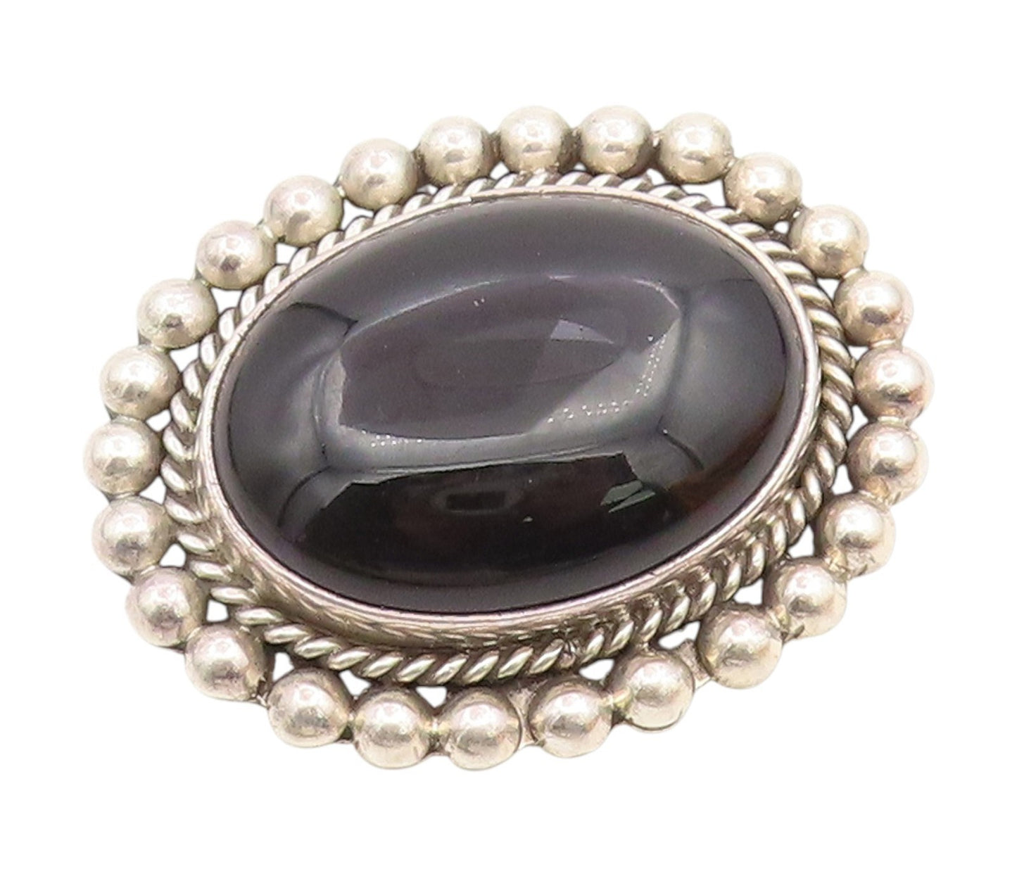 MWS MEXICO Sterling Silver Vintage Black Onyx Bubble Border Brooch Pin  BP3862
